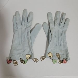 Dooney Bourke Mulit-Charmed Soft Leather Gloves Light Blue Sz Large